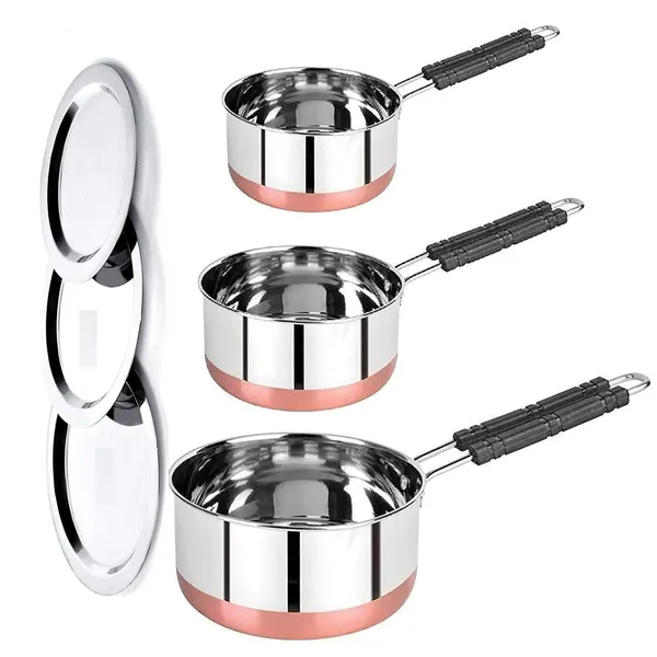 Pack_of_3_Flat_Bottom_Copper_Base_Saucepan_with_Lid_/_Tea_Coffee_Pan_Pack_Induction_Bottom_Cookware