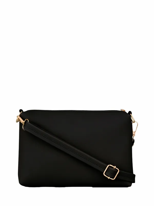 Black_PU_Leather_Closure_Zip_Shoulder_Bag_Set_Of_3_(_29_*_23_*_9_Cm)
