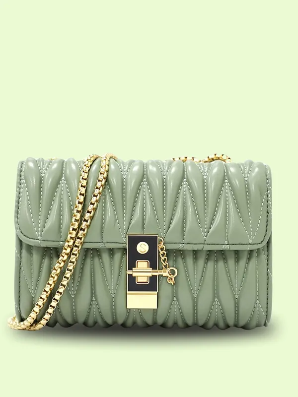 Green_PU_Leather_Closure_Flap_Sling_Bag_(_24_*_17_*_8_Cm)