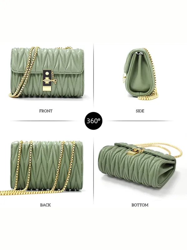 Green_PU_Leather_Closure_Flap_Sling_Bag_(_24_*_17_*_8_Cm)