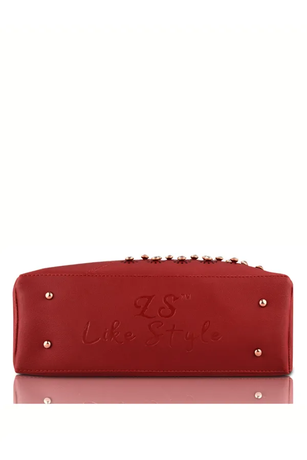 Maroon_PU_Leather_Closure_Flap_&_Zip_Handheld_Set_Of_3_(_29_*_23_*_9_Cm)