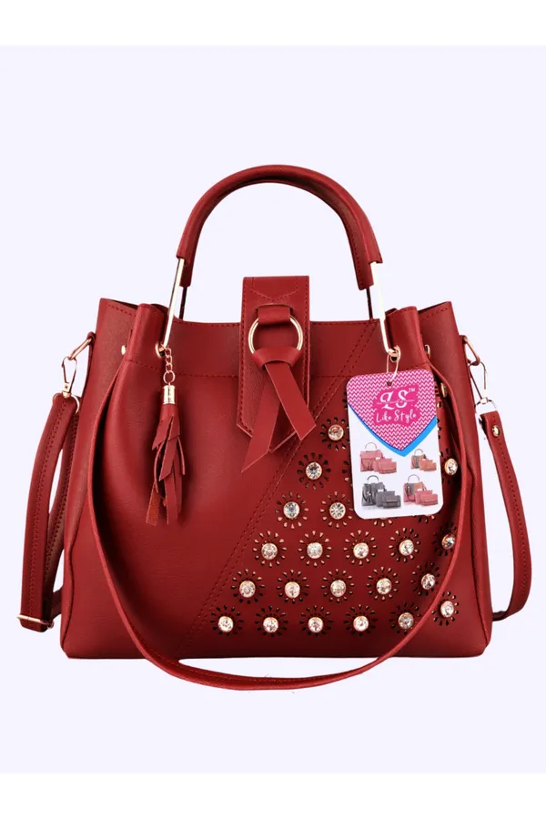 Maroon_PU_Leather_Closure_Flap_&_Zip_Handheld_Set_Of_3_(_29_*_23_*_9_Cm)
