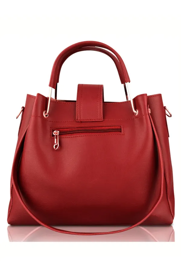 Maroon_PU_Leather_Closure_Flap_&_Zip_Handheld_Set_Of_3_(_29_*_23_*_9_Cm)