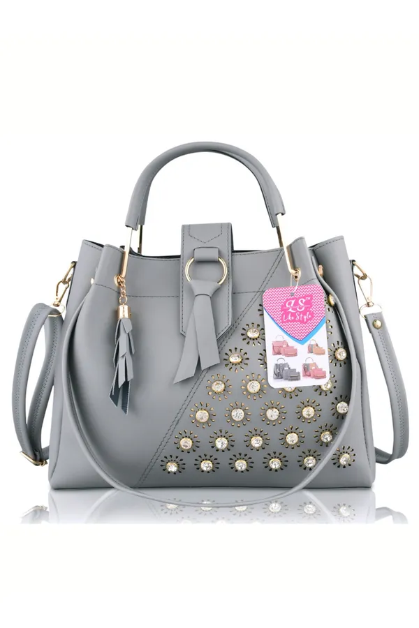 Grey_PU_Leather_Closure_Flap_&_Zip_Sling_Bag_Set_Of_2_(_29_*_23_*_9_Cm)