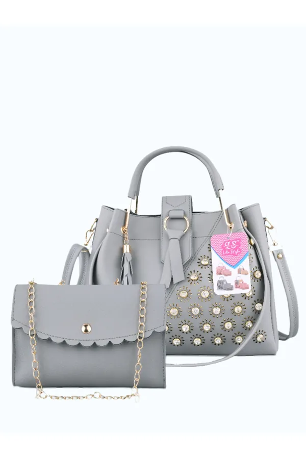 Grey_PU_Leather_Closure_Flap_&_Zip_Sling_Bag_Set_Of_2_(_29_*_23_*_9_Cm)