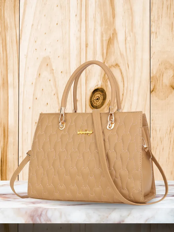 Beige_PU_Leather_Closure_Zip_Handbag_For_Women_(_30_*_23_*_14_Cm)