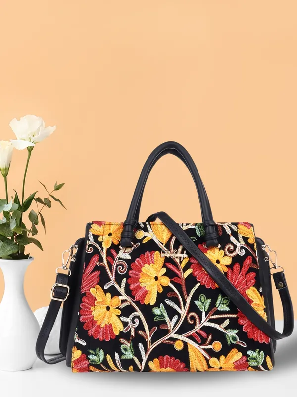 Black_Velvet_&_PU_Leather_Closure_Zip_Shoulder_Bag_(_33_*_23_*_11_Cm)
