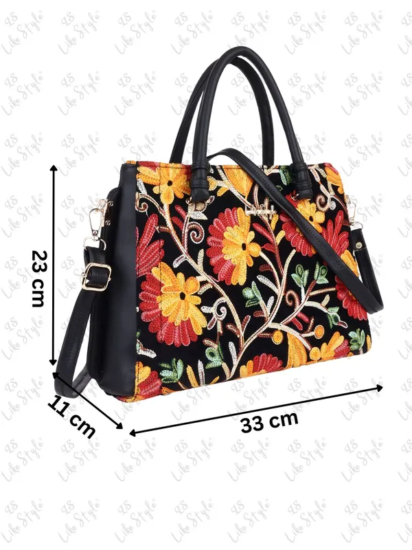 Black_Velvet_&_PU_Leather_Closure_Zip_Shoulder_Bag_(_33_*_23_*_11_Cm)