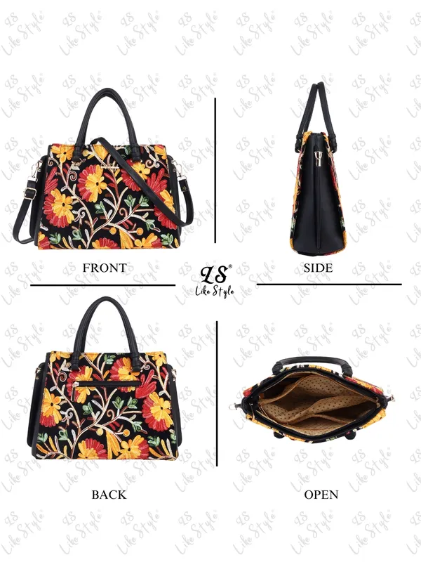 Black_Velvet_&_PU_Leather_Closure_Zip_Shoulder_Bag_(_33_*_23_*_11_Cm)