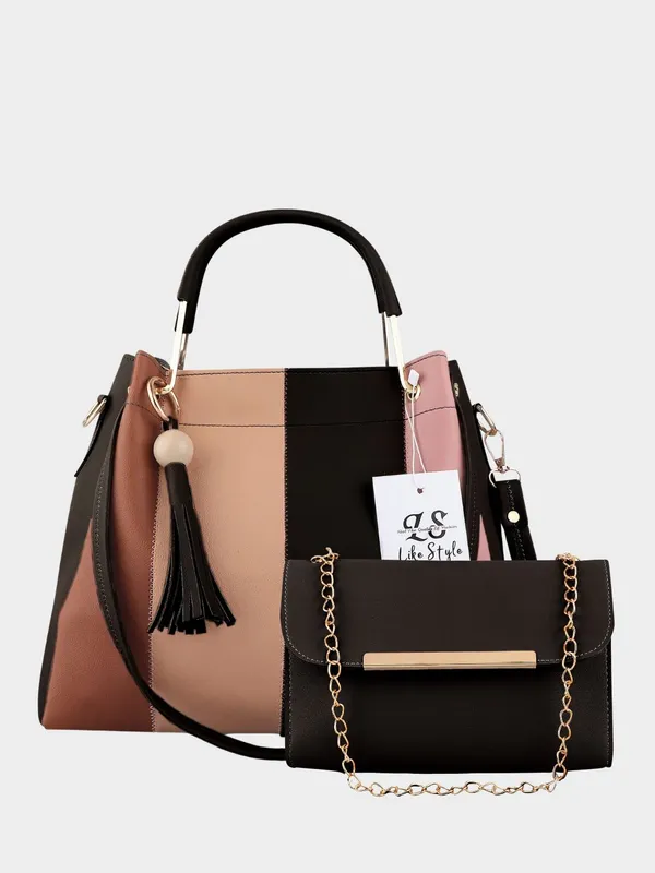 Black_PU_Leather_Closure_Zip_Sling_Bag_Set_Of_2_(_29_*_23_*_9_Cm)