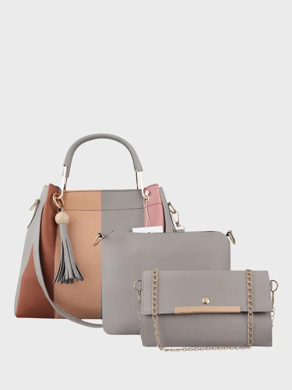 Grey_PU_Leather_Closure_Zip_Shoulder_Bag_Set_Of_3_(_29_*_23_*_9_Cm)