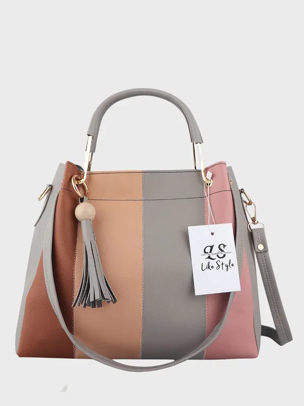 Grey_PU_Leather_Closure_Zip_Shoulder_Bag_Set_Of_3_(_29_*_23_*_9_Cm)