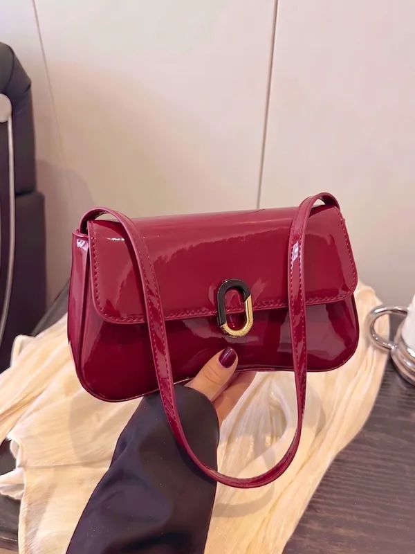 LIKE_STYLE_Patent_PU_Sling_Bag_with_Metal_Clasp