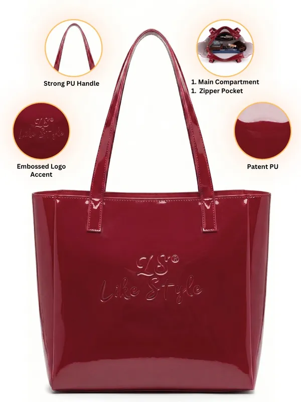 LIKE_STYLE_Premium_Glossy_Patent_PU_Tote_Bag_for_Women