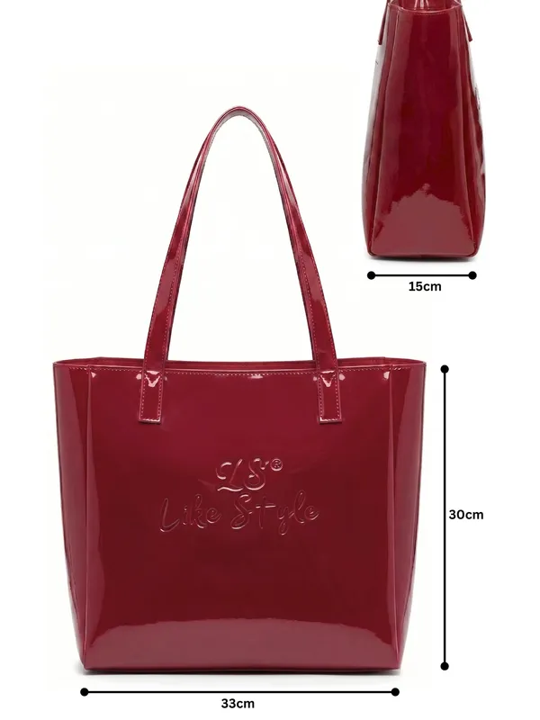 LIKE_STYLE_Premium_Glossy_Patent_PU_Tote_Bag_for_Women