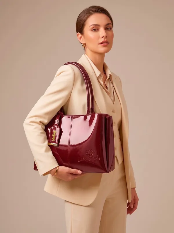 LIKE_STYLE_Stylish_Patent_Glossy_PU_Leather_Tote_Purse_for_Women