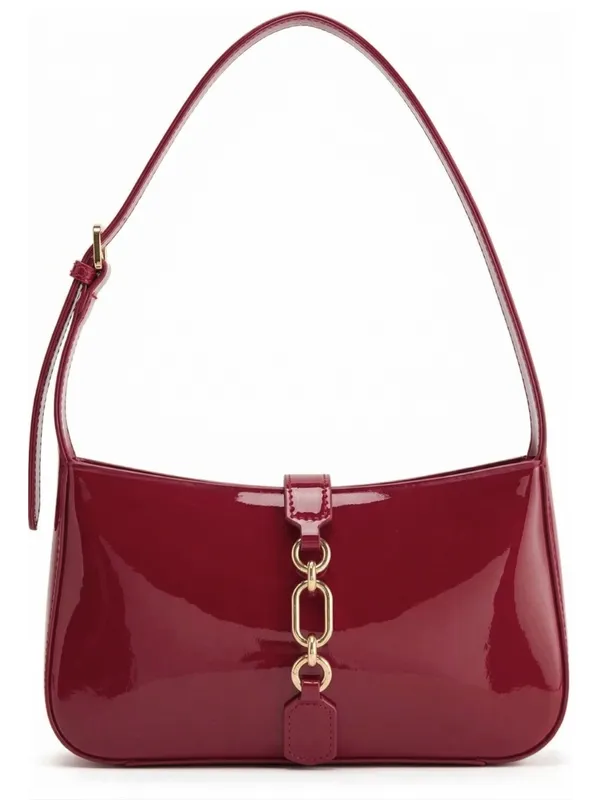 LIKE_STYLE_Women's_Glossy_Patent_Sling_Bag_with_Gold_Chain