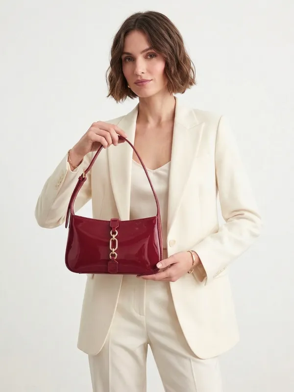 LIKE_STYLE_Women's_Glossy_Patent_Sling_Bag_with_Gold_Chain