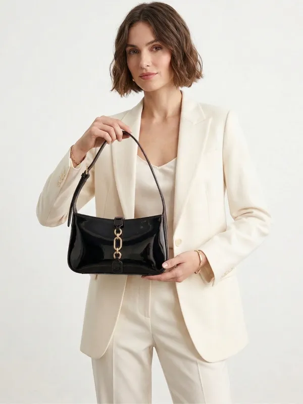LIKE_STYLE_Women's_Glossy_Patent_Sling_Bag_with_Gold_Chain