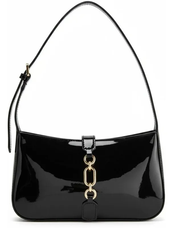LIKE_STYLE_Women's_Glossy_Patent_Sling_Bag_with_Gold_Chain
