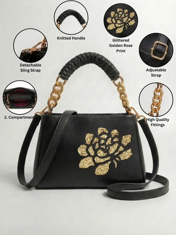 LIKE_STYLE_Women’s_Gold_Glitter_Floral_PU_Sling_Bag