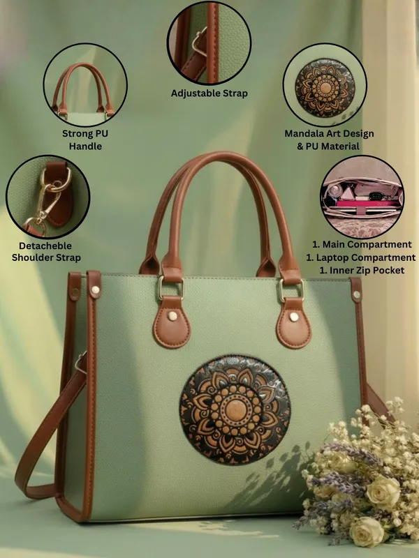 LIKE_STYLE_Women’s_Mandala_Patch_PU_Tote_Bag_with_Laptop_Compartment