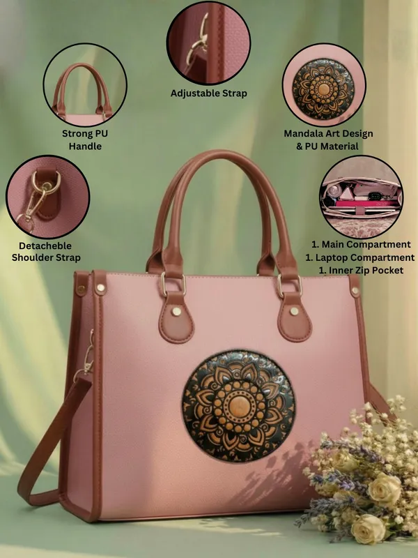 LIKE_STYLE_Women’s_Mandala_Patch_PU_Tote_Bag_with_Laptop_Compartment