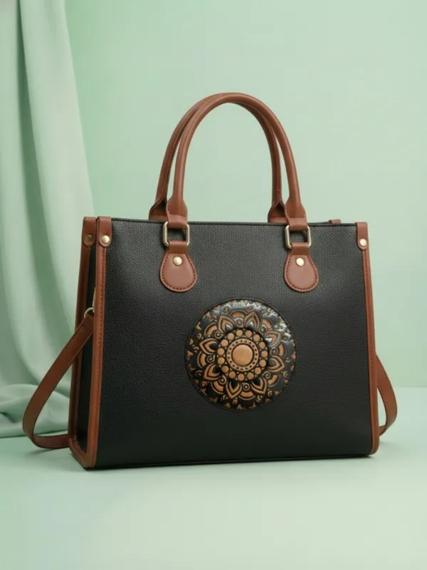 LIKE_STYLE_Women’s_Mandala_Patch_PU_Tote_Bag_with_Laptop_Compartment