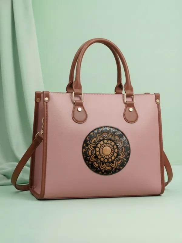 LIKE_STYLE_Women’s_Mandala_Patch_PU_Tote_Bag_with_Laptop_Compartment