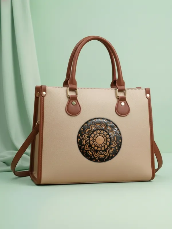 LIKE_STYLE_Women’s_Mandala_Patch_PU_Tote_Bag_with_Laptop_Compartment