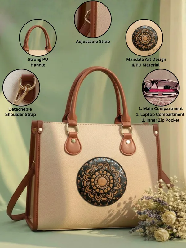 LIKE_STYLE_Women’s_Mandala_Patch_PU_Tote_Bag_with_Laptop_Compartment