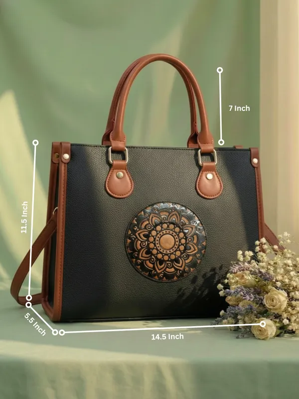 LIKE_STYLE_Women’s_Mandala_Patch_PU_Tote_Bag_with_Laptop_Compartment