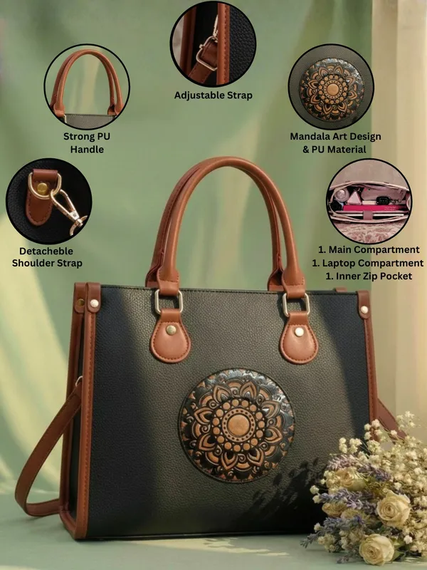 LIKE_STYLE_Women’s_Mandala_Patch_PU_Tote_Bag_with_Laptop_Compartment