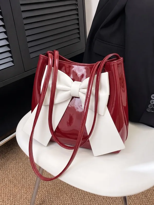 LIKE_STYLE_Women's_Patent_Leather_Tote_Bag_with_Statement_Bow