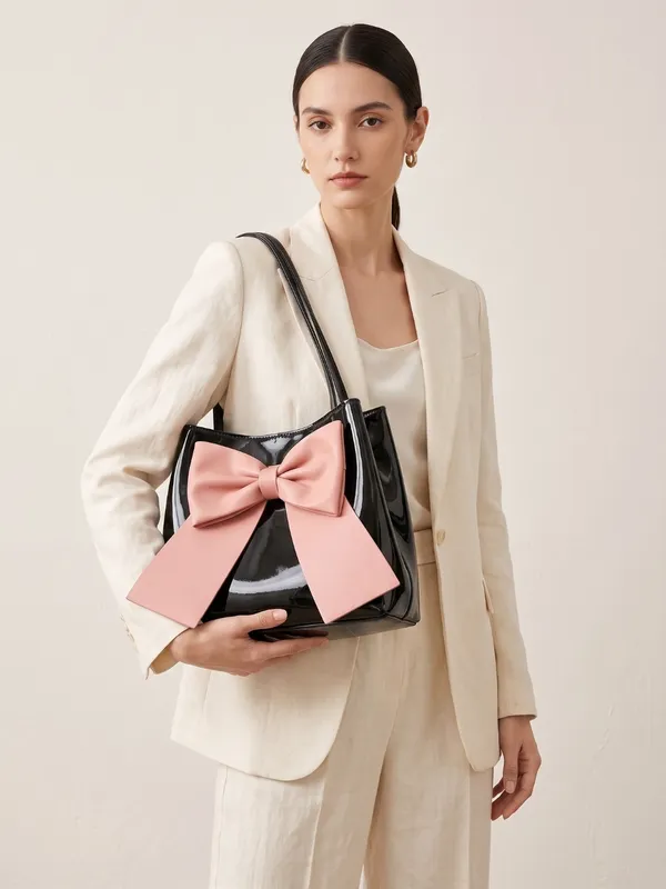 LIKE_STYLE_Women's_Patent_Leather_Tote_Bag_with_Statement_Bow