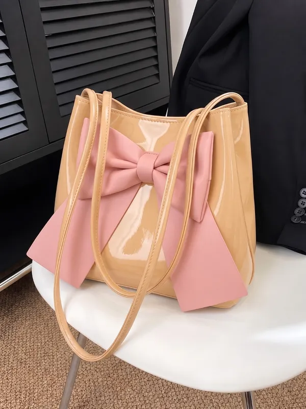 LIKE_STYLE_Women's_Patent_Leather_Tote_Bag_with_Statement_Bow