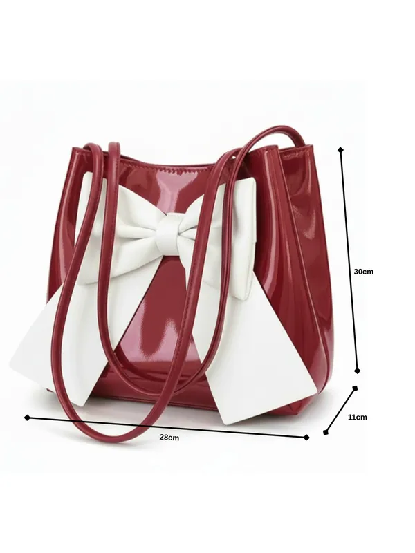 LIKE_STYLE_Women's_Patent_Leather_Tote_Bag_with_Statement_Bow
