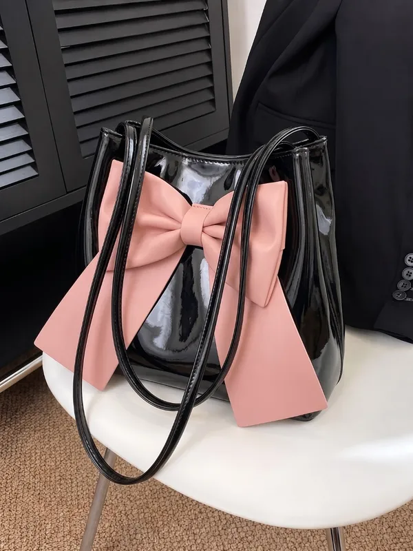 LIKE_STYLE_Women's_Patent_Leather_Tote_Bag_with_Statement_Bow