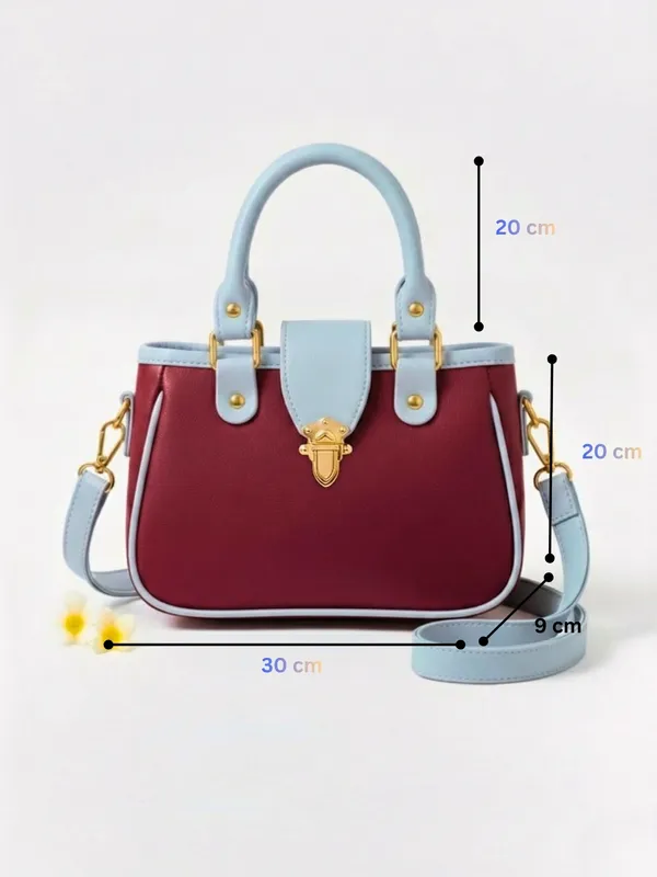 LIKE_STYLE_Women's_Stylish_PU_Handbag_with_Gold_Metal_Lock_&_Dual_Compartments