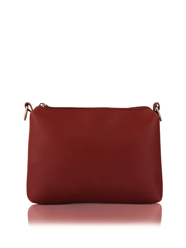 Maroon_PU_Leather_Closure_Zip_Shoulder_Bag_Set_Of_3_(_29_*_23_*_9_Cm)