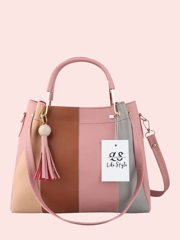 Pink_PU_Leather_Closure_Zip_Shoulder_Bag_Set_Of_3_(_29_*_23_*_9_Cm)