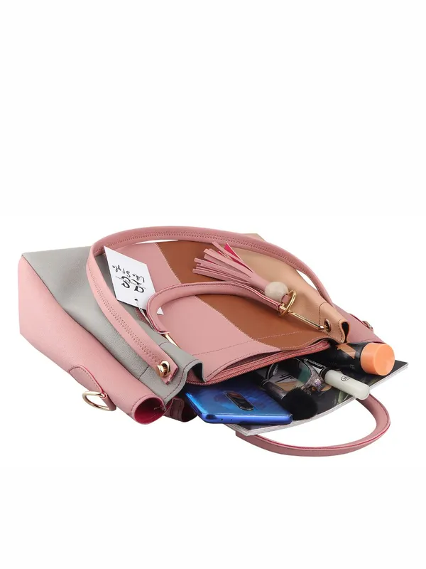 Pink_PU_Leather_Closure_Zip_Shoulder_Bag_Set_Of_3_(_29_*_23_*_9_Cm)