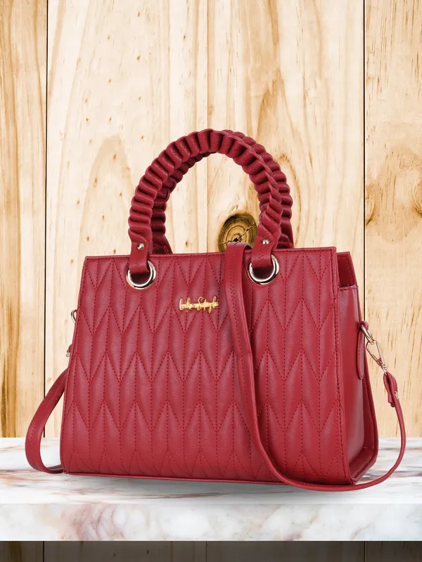 Maroon_PU_Leather_Closure_Zip_Handbag_For_Women_(_30_*_23_*_14_Cm)
