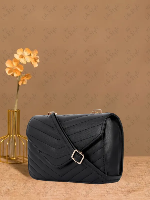 Black_PU_Leather_Closure_Flap_Sling_Bag_(_24_*_17_*_8_Cm)