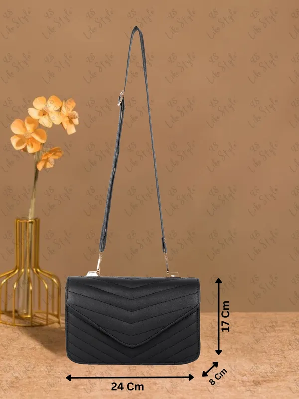 Black_PU_Leather_Closure_Flap_Sling_Bag_(_24_*_17_*_8_Cm)