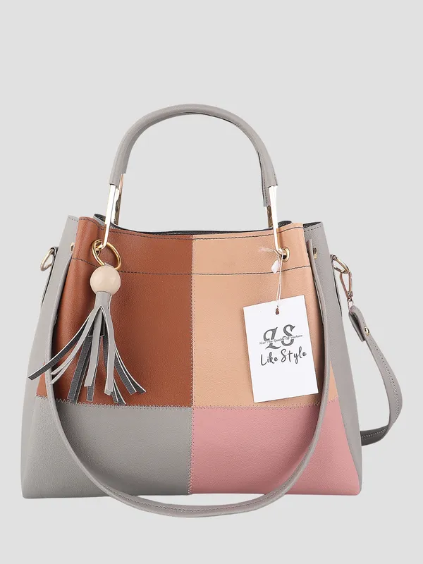 Grey_PU_Leather_Closure_Zip_Sling_Bag_Set_Of_2_(_29_*_23_*_9_Cm)