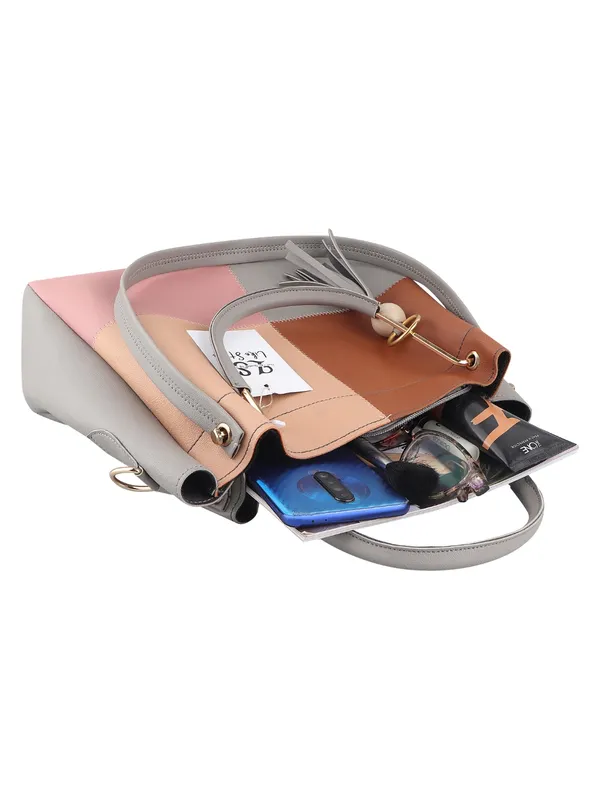 Grey_PU_Leather_Closure_Zip_Sling_Bag_Set_Of_2_(_29_*_23_*_9_Cm)