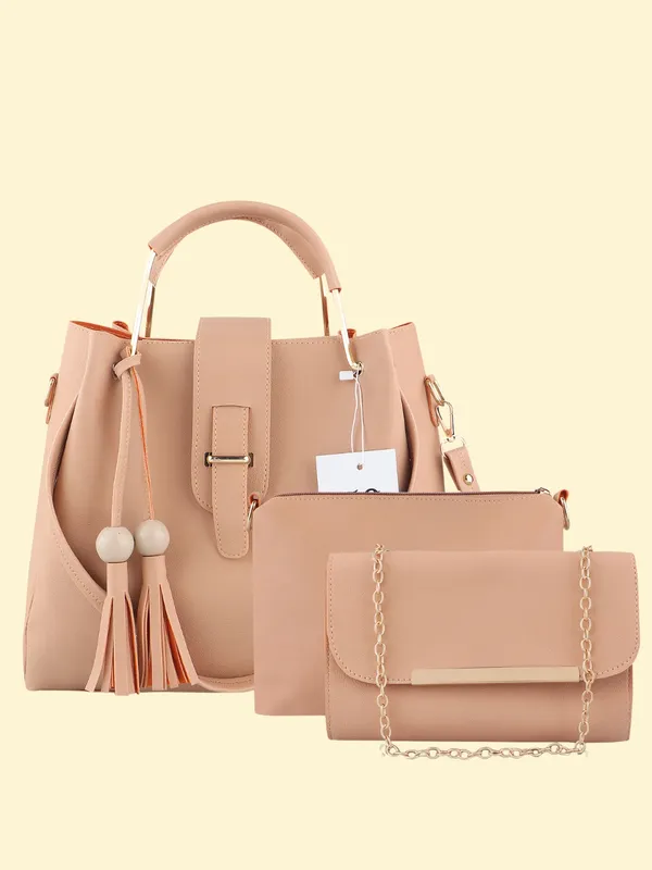 Beige_PU_Leather_Closure_Flap_&_Zip_Handheld_Set_Of_3_(_29_*_23_*_9_Cm)
