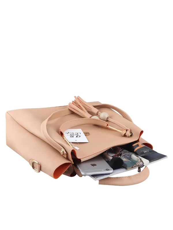 Beige_PU_Leather_Closure_Flap_&_Zip_Handheld_Set_Of_3_(_29_*_23_*_9_Cm)
