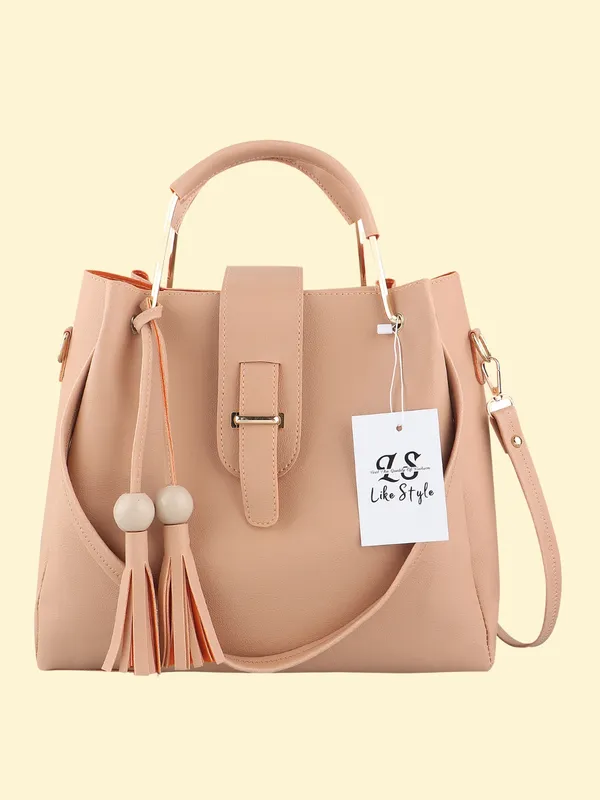 Beige_PU_Leather_Closure_Flap_&_Zip_Handheld_Set_Of_3_(_29_*_23_*_9_Cm)